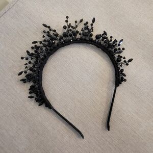 Elegant Black Beaded Headband/Tiara